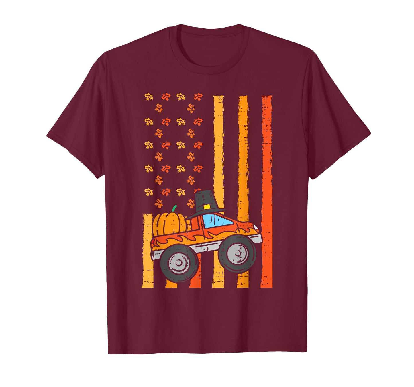 Thanksgiving Monster Truck US Flag Fall Toddler Boys Kids T-Shirt