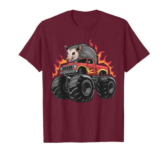 Angry Opossum Monster Truck Birthday Retro Truck T-Shirt