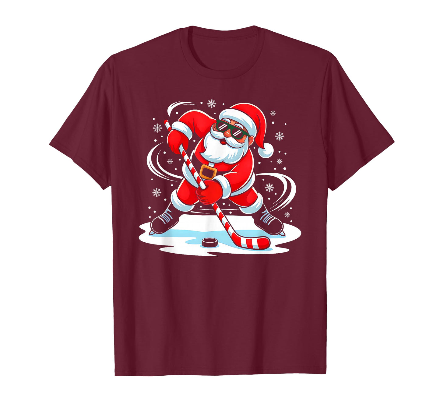 Funny Christmas Ice Hockey Santa Xmas Pajamas Men Boys Kids T-Shirt