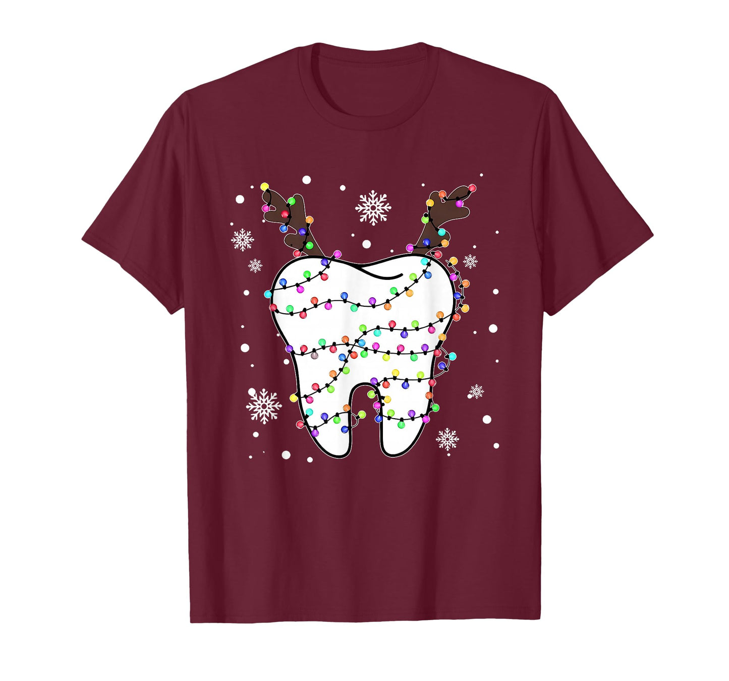 Funny Reindeer Teeth Dental Hygiene Christmas Tree Lights T-Shirt