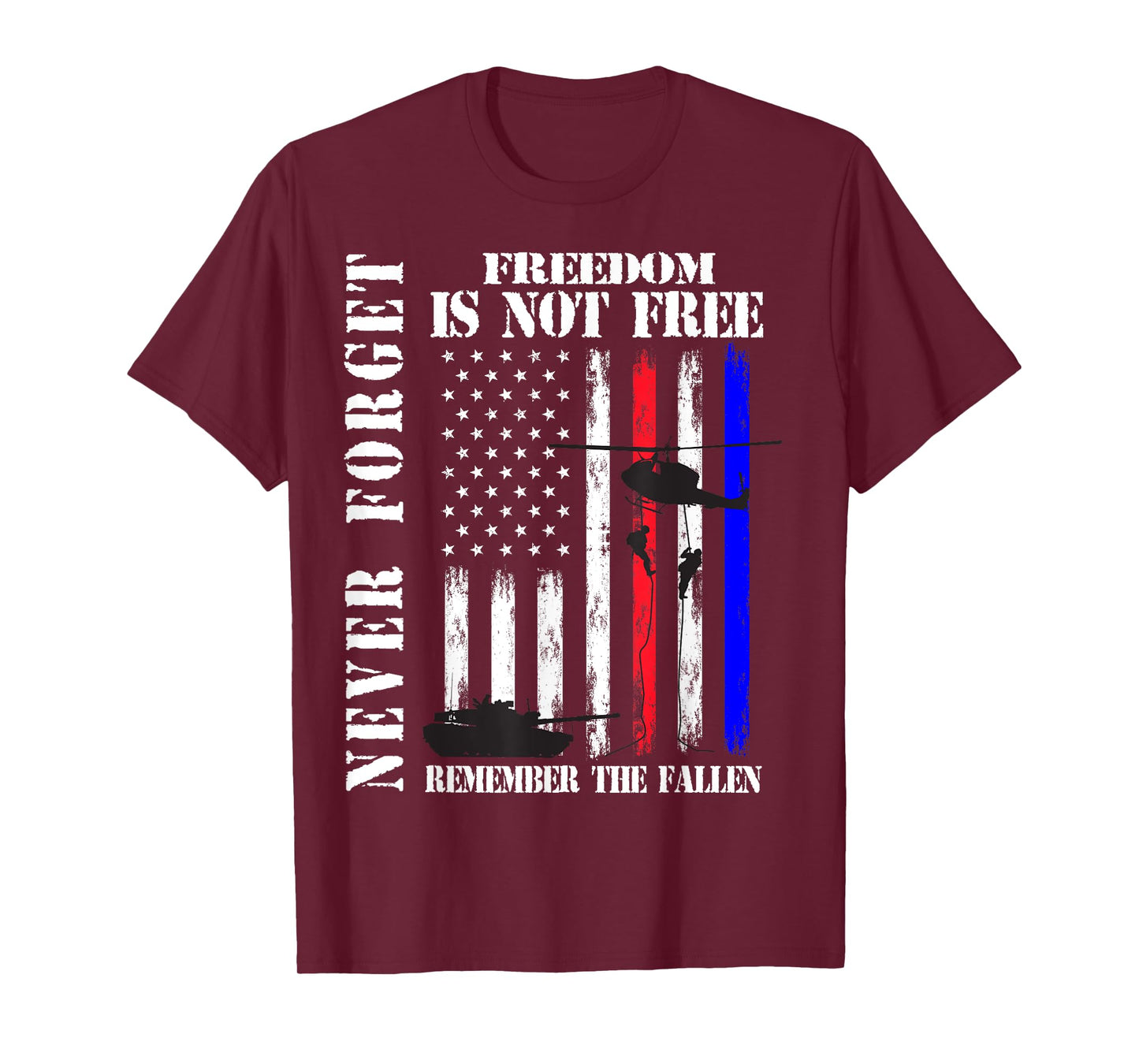 Never Forget Freedom Isn't Free Veteran Memorial Day Graphic T-Shirt
