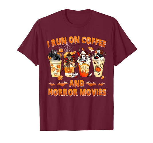 I Run on Coffee And Horror Movies Halloween Latte Coffee Cup T-Shirt