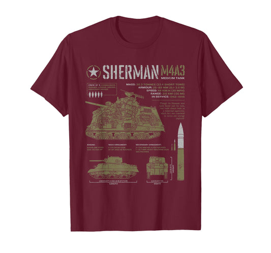 Sherman Tank World War 2 Blueprint T-Shirt