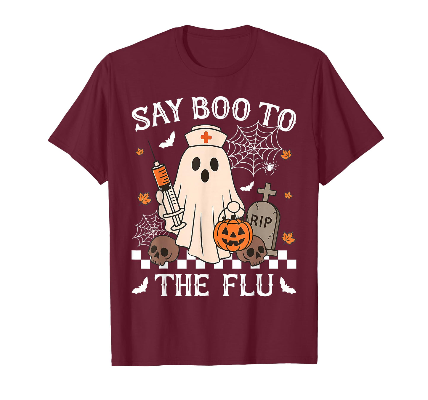 Retro Nurse Ghost Halloween Vaccine Say Boo to The Flu T-Shirt