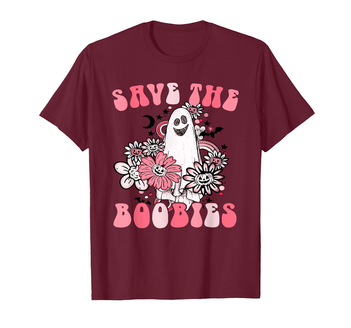 Boobees Breast Cancer Boho Groovy Ghost Save The Boo bees T-Shirt