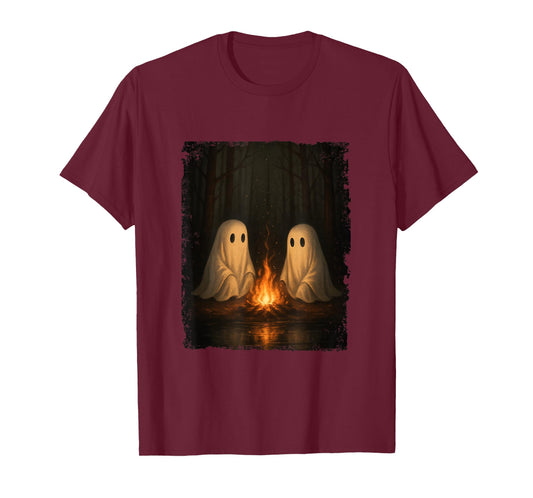 Two Ghosts by Campfire Forest Gothic Halloween Artwork T-Shirt