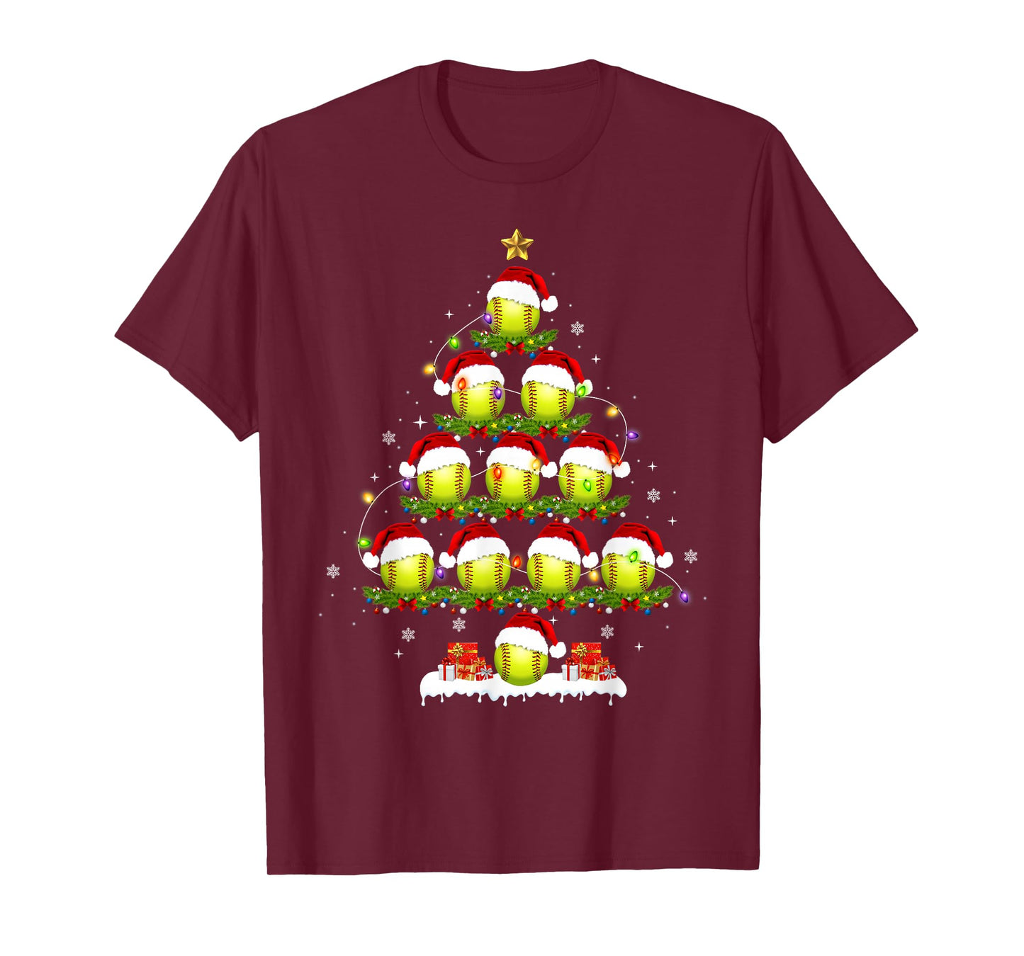 Softball Christmas Tree Lights Funny Xmas Men Boys Kids T-Shirt