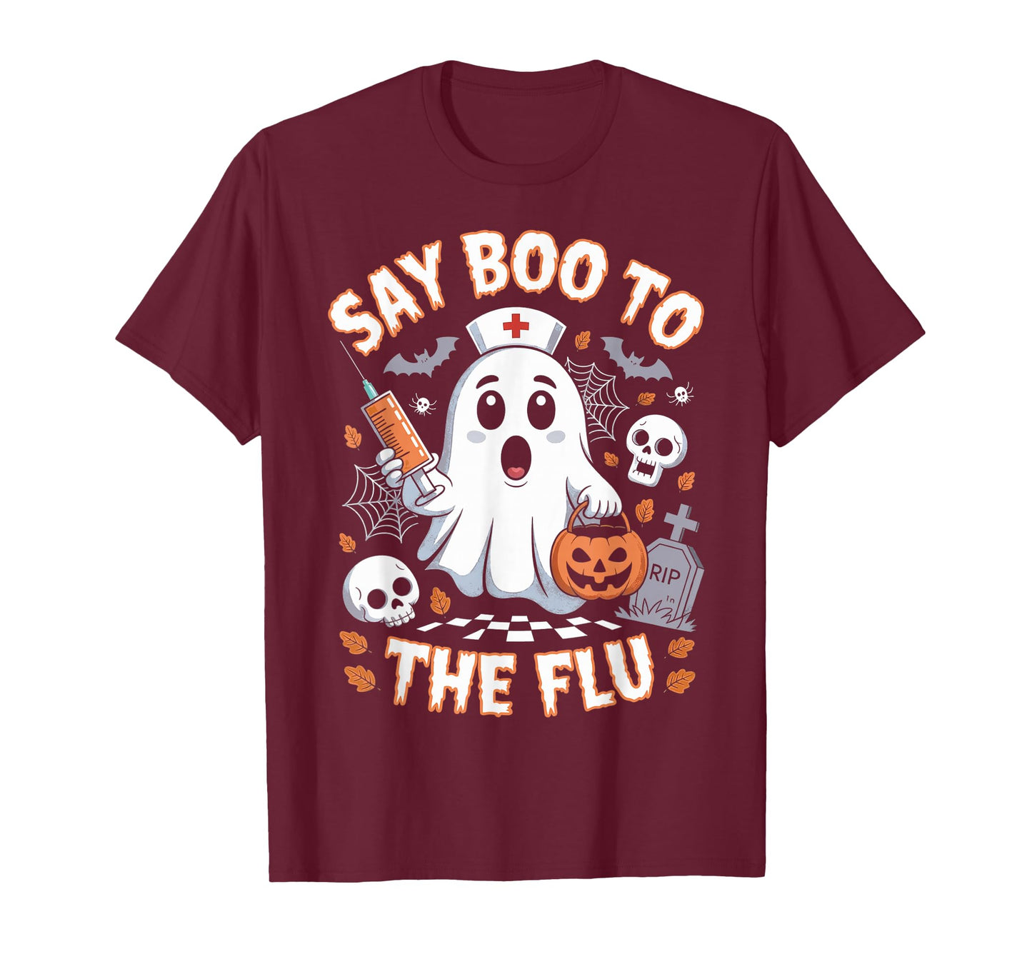 Retro Nurse Ghost Halloween Vaccine Say Boo to The Flu T-Shirt