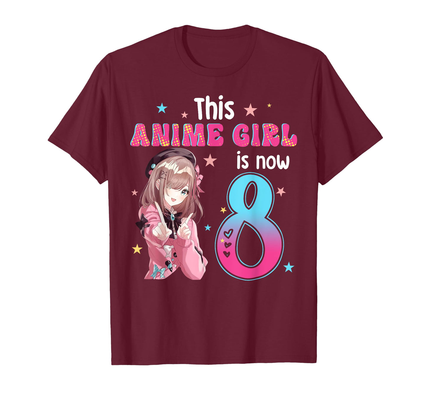 8 Years Old Girl Kawaii Gifts Anime Girl 8th Birthday Kids T-Shirt
