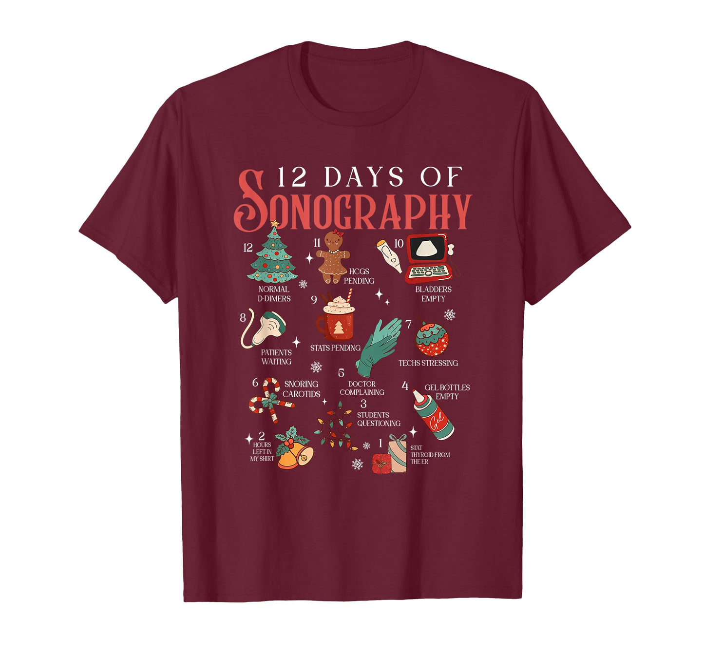 Retro Funny 12 Days of Sonography Ultrasound Tech Christmas T-Shirt