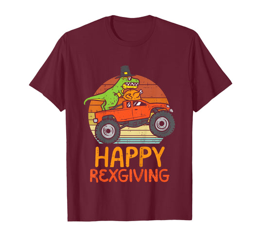 Kids Trex Monster Truck Happy Rexgiving Thanksgiving Boys Kids T-Shirt