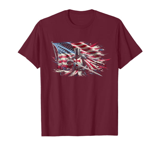 Knight Templar American Flag Crusader T-Shirt for Women Men