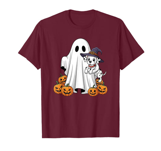 Funny Ghost Dalmatian Pumpkin Halloween Kids Mens Womens T-Shirt