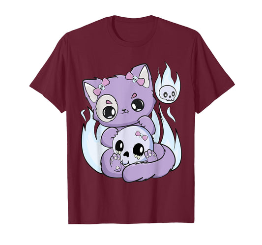 Black Cat Yami Kawaii Cute Creepy Skull Feline Pastel Grunge Men Women Girls Kids T-Shirt