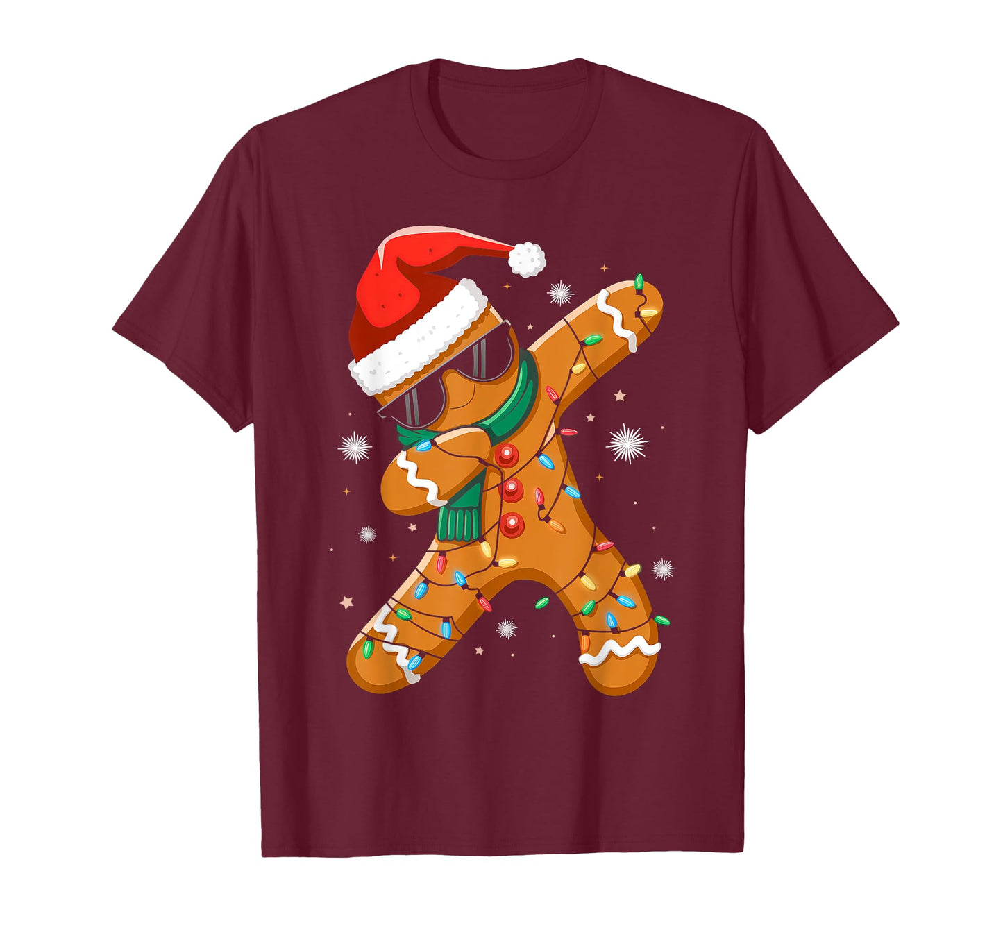 Dabbing Gingerbread Xmas Lights Boys Girls Kids Christmas T-Shirt