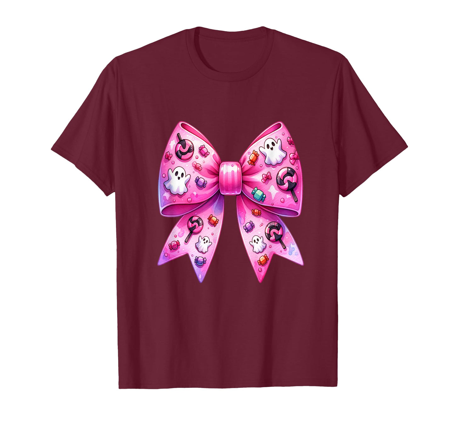 Coquette Bow Pink Ghost Halloween Spooky Women Girls T-Shirt