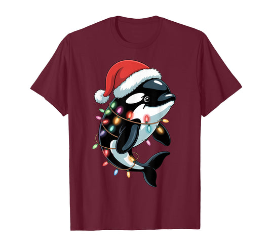 Santa Orca Killer Whale Christmas Tree Lights Boys Girls T-Shirt