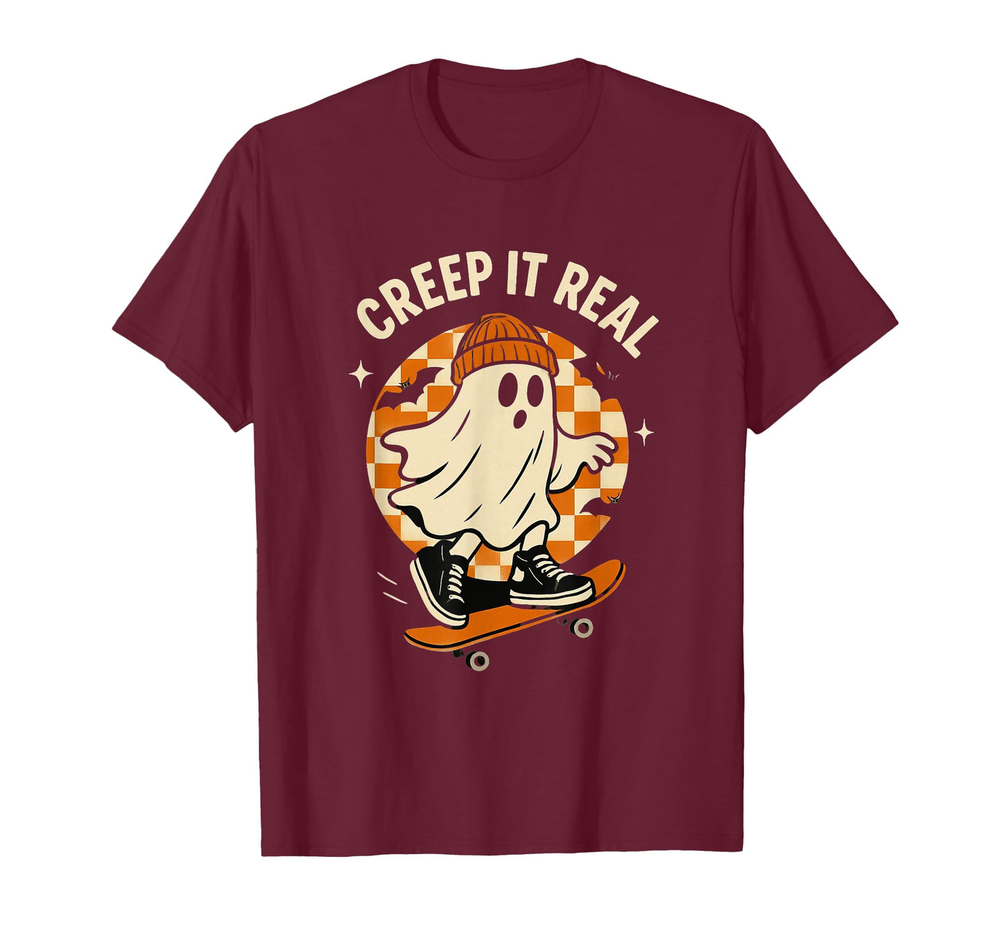 Creepy Ghost Skateboarding Creep It Real Funny Halloween T-Shirt