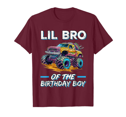 Lil Bro of the Birthday Boy Monster Truck Birthday Boy Bday T-Shirt