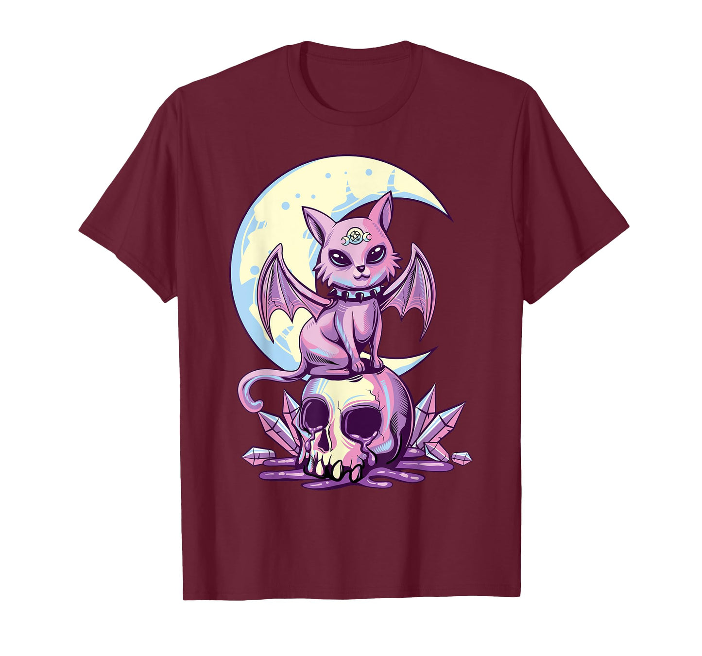 Pastel Goth Wiccan Cat Cute Creepy Witchy Cat and Skull T-Shirt