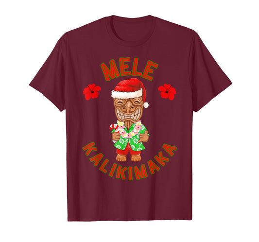 Funny Hawaiian Tiki Santa Merry Christmas Mele Kalikimaka T-Shirt
