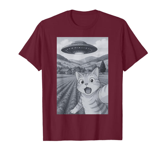 Cat Selfie With UFOs Alien UFO T-Shirt