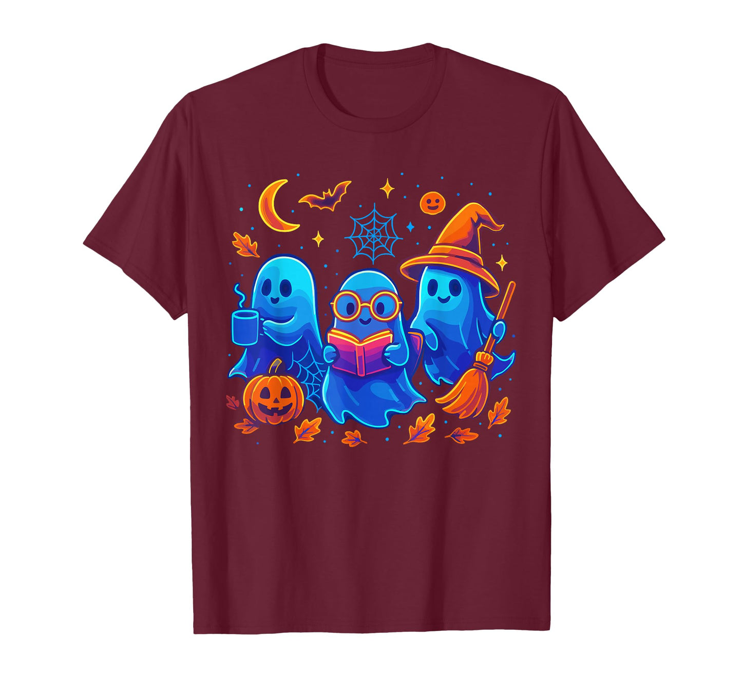 Little Ghost Coffee Tee, Spooky Season Ghost Reading Book T-Shirt