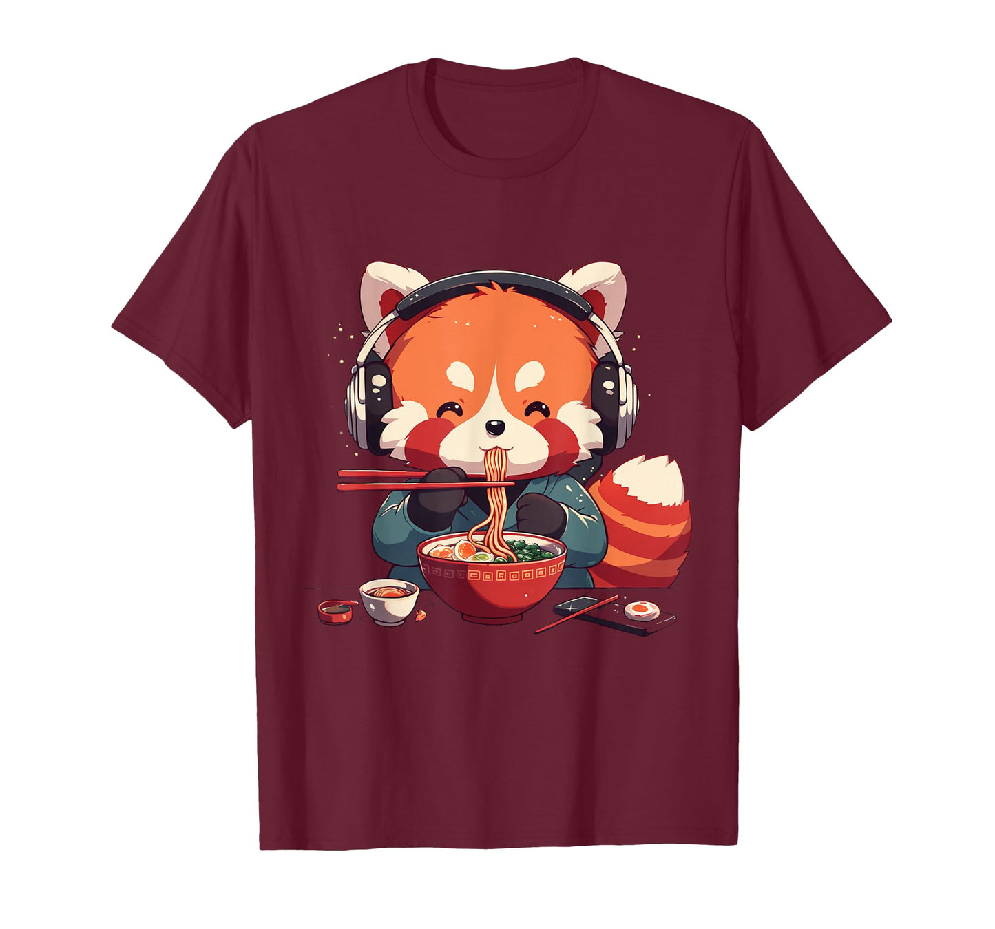 Kawaii Anime Red Panda Eating Ramen Noodles T-Shirt