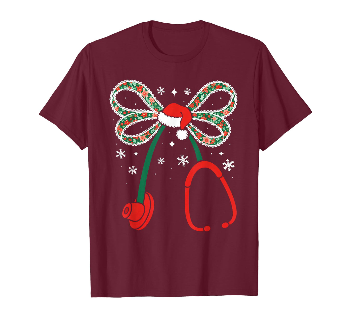 Nurse Coquette Bow Stethoscope Nursing Xmas Pjs Christmas T-Shirt
