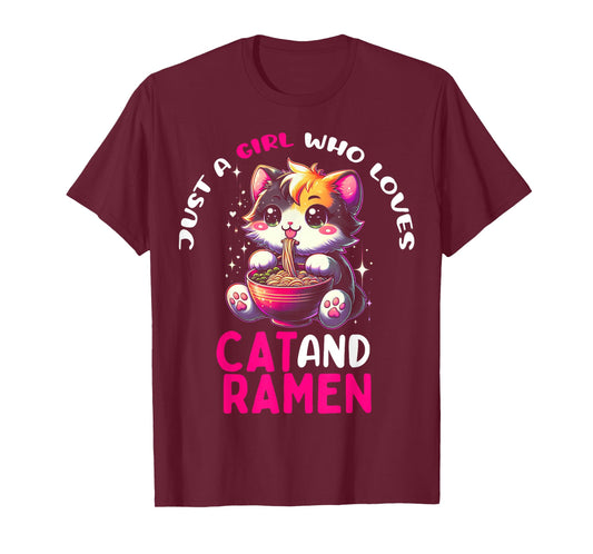 Just a Girl Who Loves Cat And Ramen Cute Cat loves Ramen T-Shirt