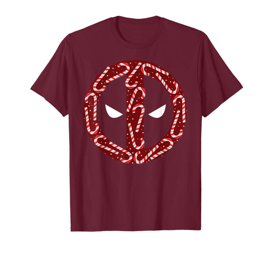 Marvel Deadpool Holiday Christmas Candy Cane Mask Icon Logo T-Shirt