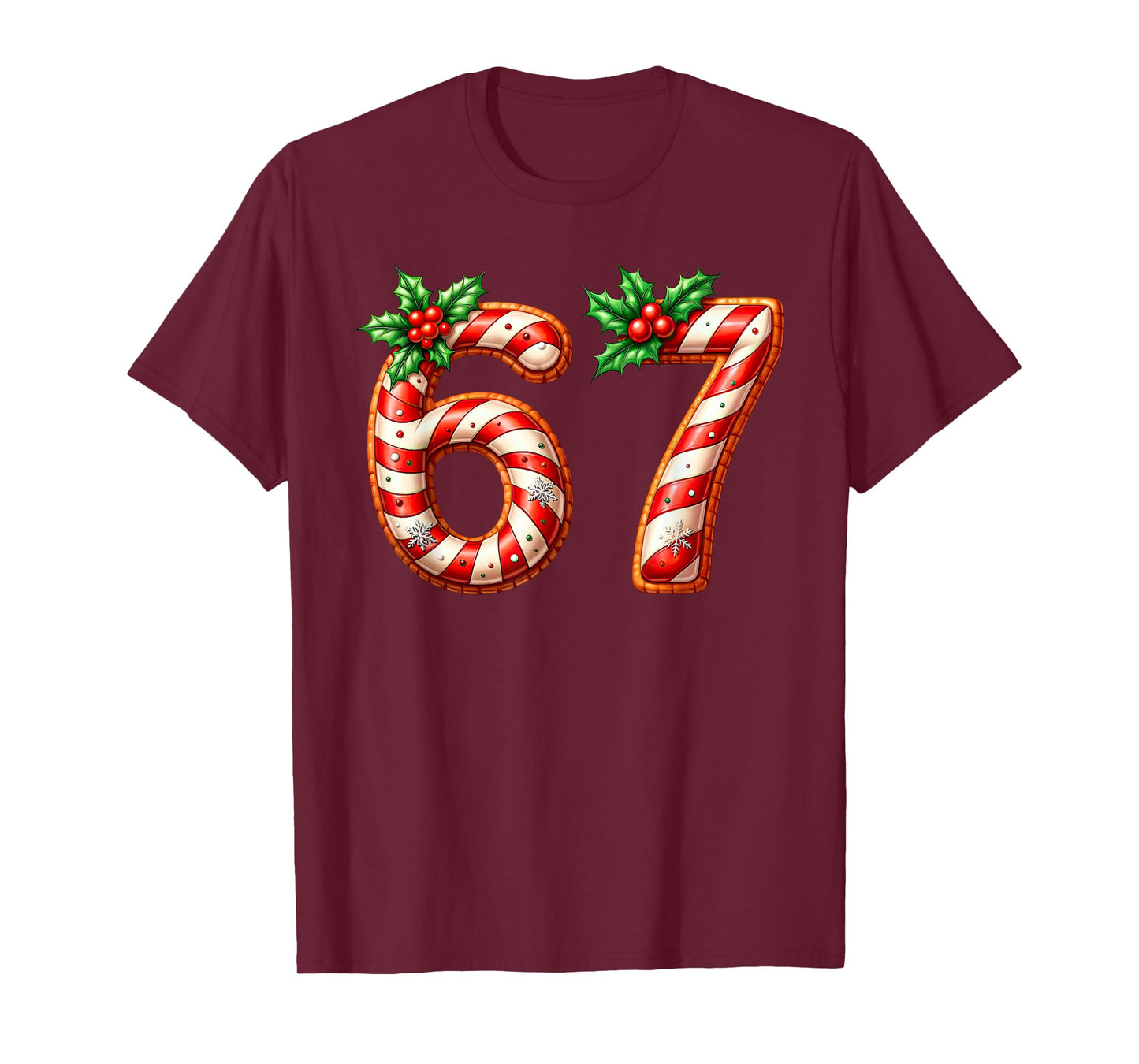 Funny Six Seven 67 Meme Gen Alpha Slang 6 7 Candy Cane T-Shirt