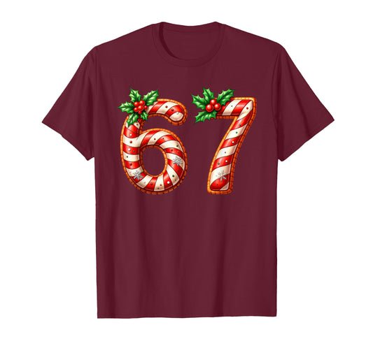 Funny Six Seven 67 Meme Gen Alpha Slang 6 7 Candy Cane T-Shirt