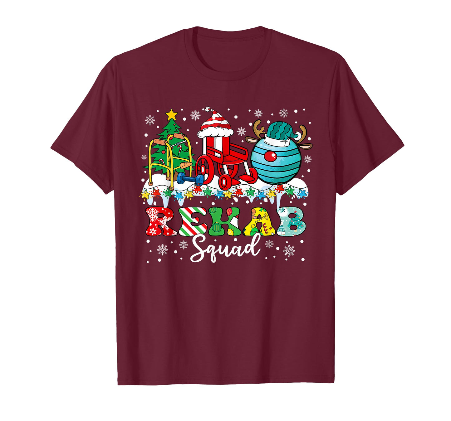 Rehab Squad Wheelchair Santa Reindeer Rehab Nurse Christmas T-Shirt