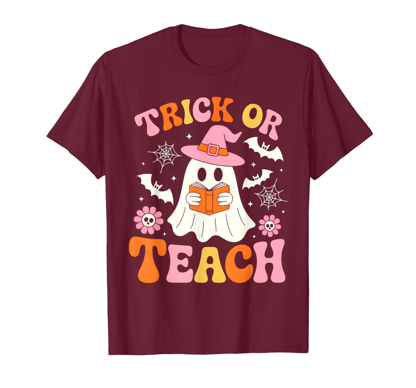 Trick Or Teach Cute Floral Ghost Teacher Halloween Costume T-Shirt