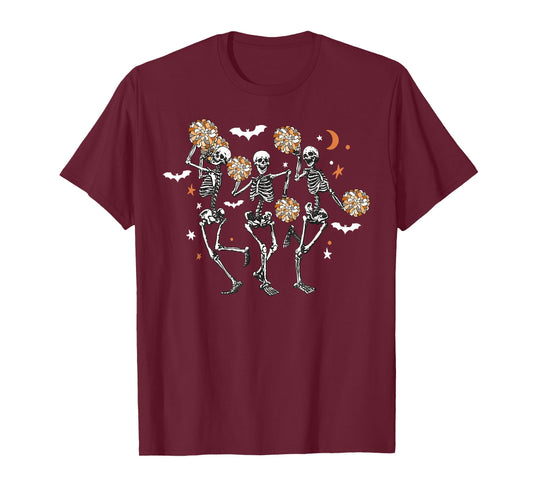 Skeleton Cheerleading Dancing Halloween Cheerleader Spooky T-Shirt