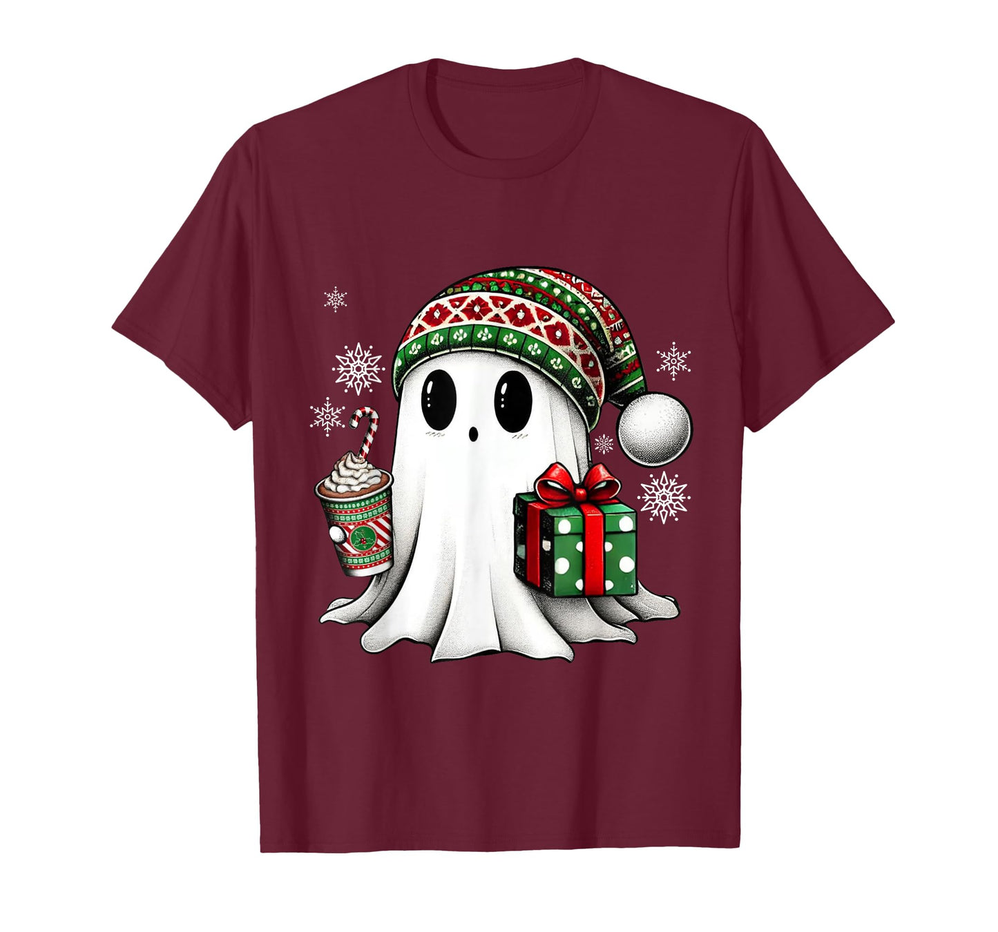 Christmas Cute Ghost Drink Coffee Funny Christmas Ghost T-Shirt
