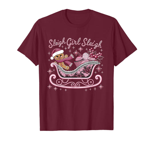 Groovy Pink Christmas Candy Sleigh Girl Gingerbread Holiday T-Shirt