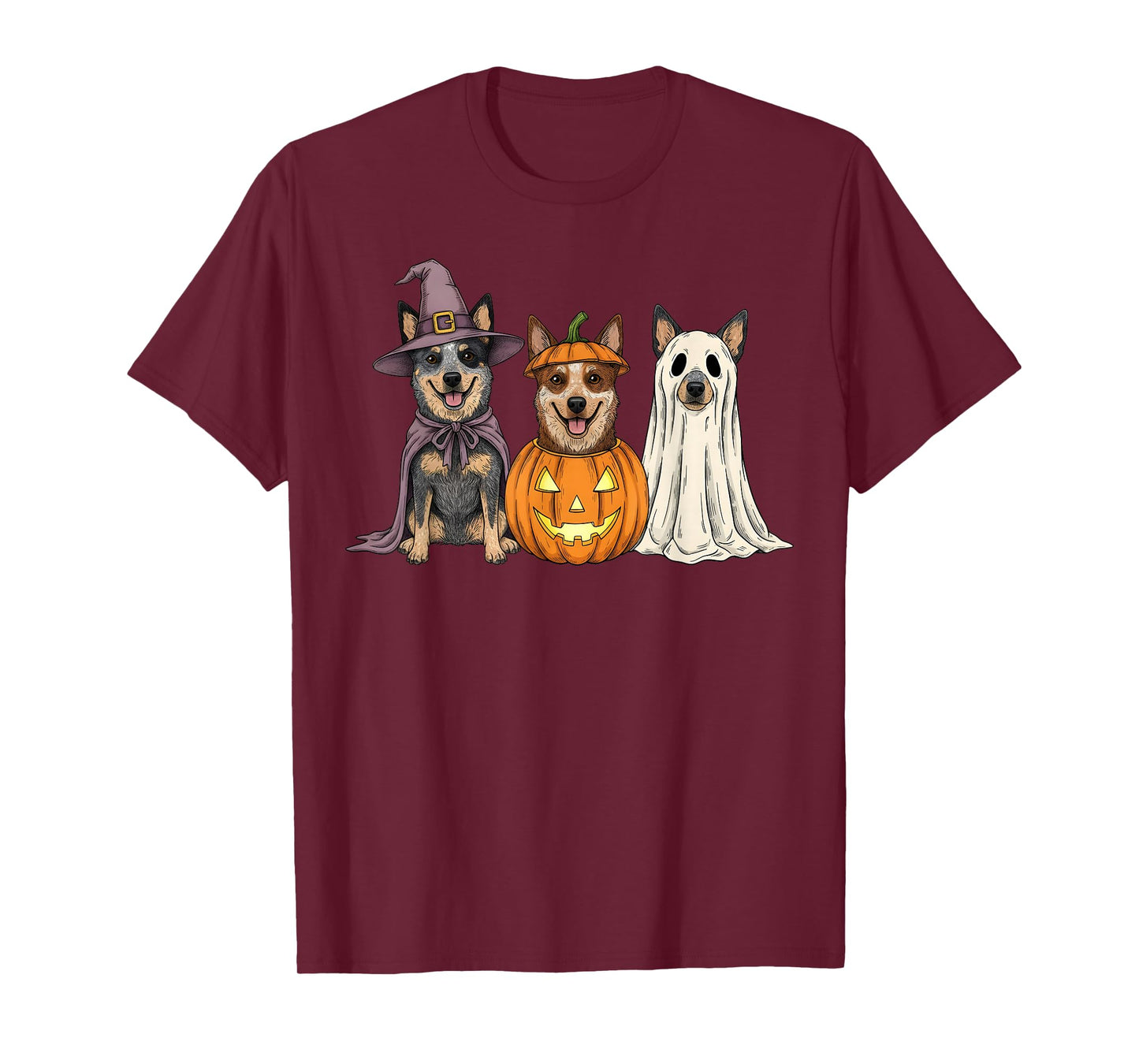 Spooky Ghost Blue Heeler Pumpkin Halloween Dog Lover T-Shirt
