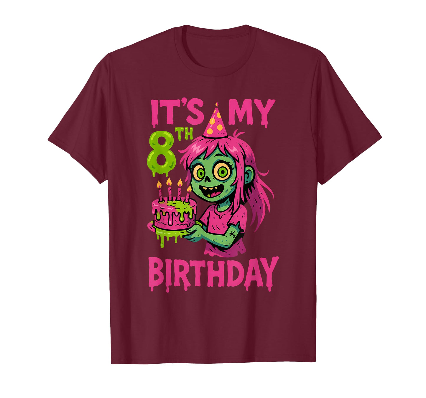 It's My 8th Birthday Zombie Girl Pink Zombie 8 Year Old Kids T-Shirt