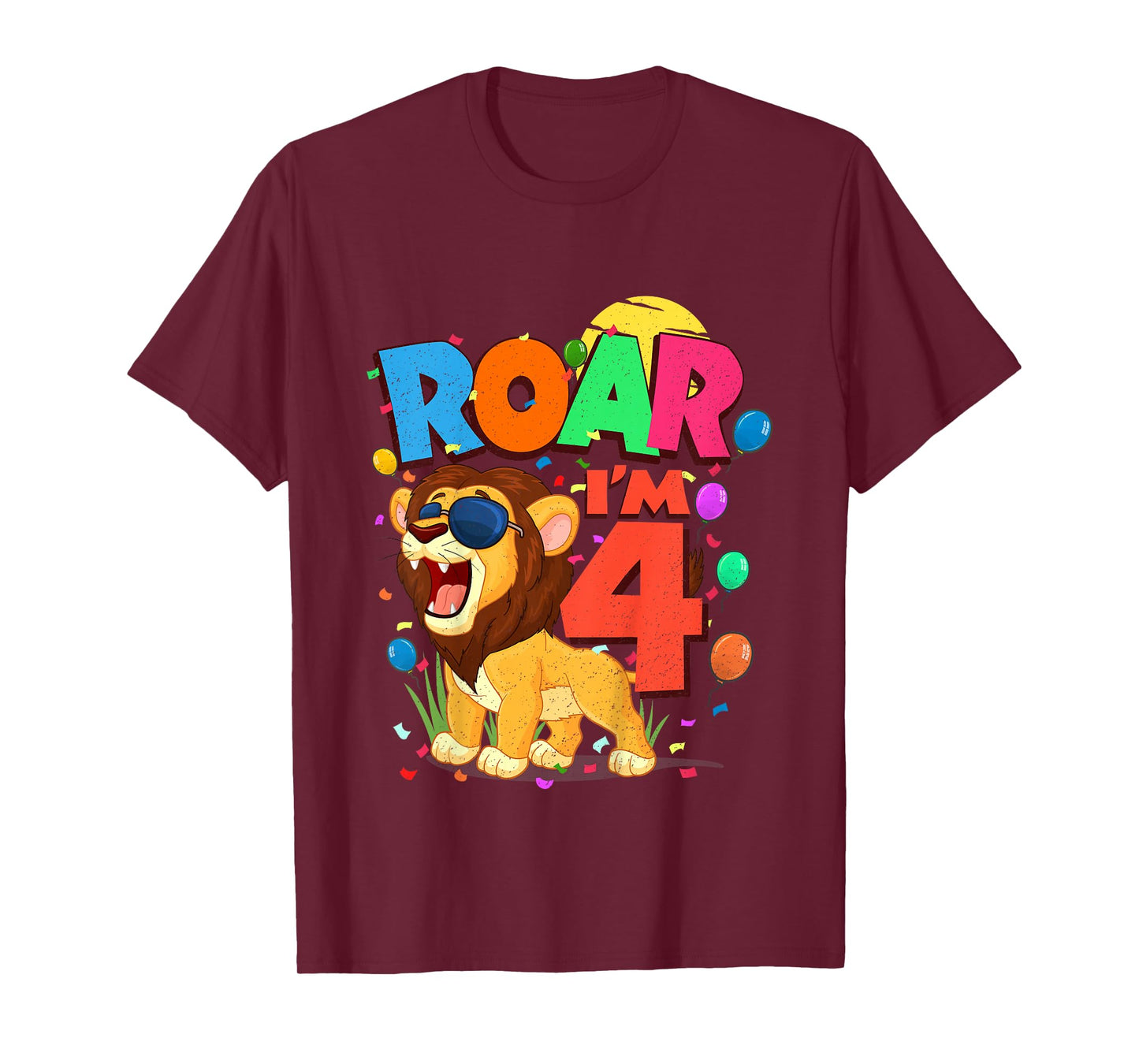 4th Birthday ROAR I'M 4 Year Old Shirt Boys Lion Safari Gift T-Shirt