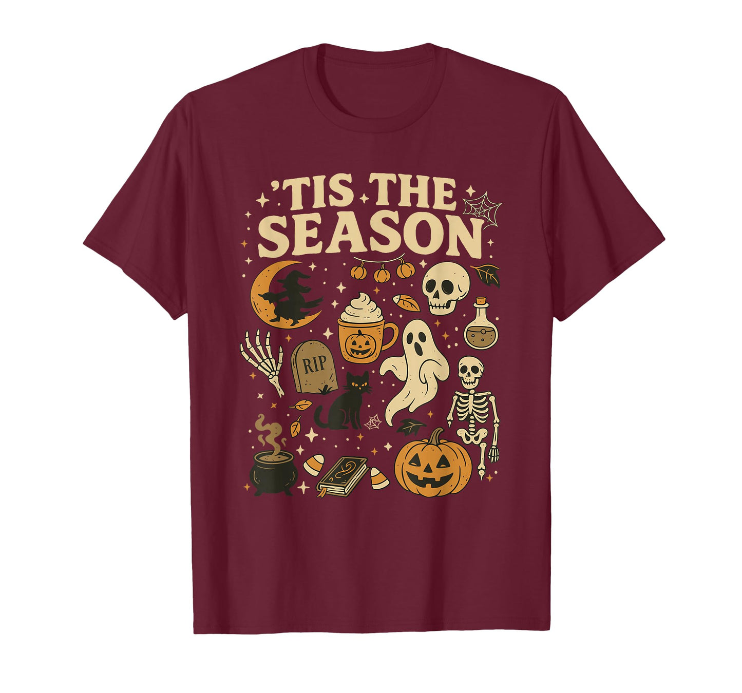 Tis The Season for Fall with Halloween Skeleton Ghost Witch T-Shirt