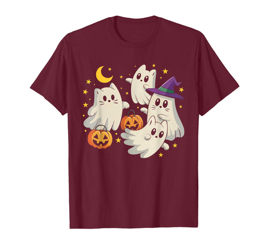 Cute Black Cats in Ghost Pumpkin Halloween Costume Men Women T-Shirt