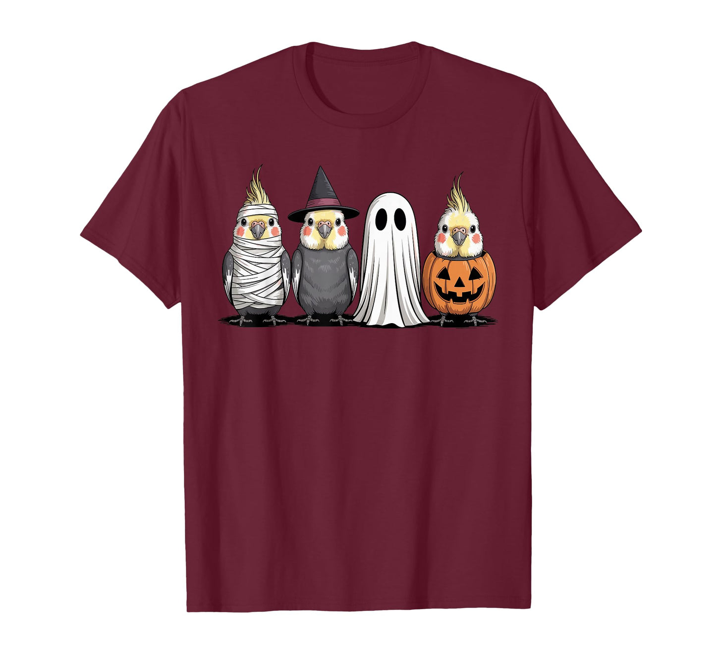 Spooky Ghost Cockatiel Bird Pumpkin Halloween Skeleton T-Shirt