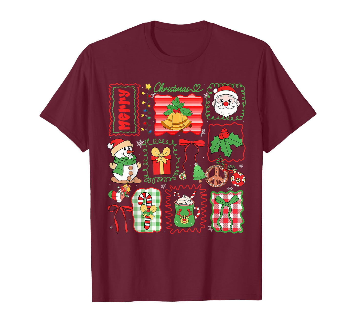 Merry Christmas Santa Snowman Coquette Bow Cozy Season T-Shirt