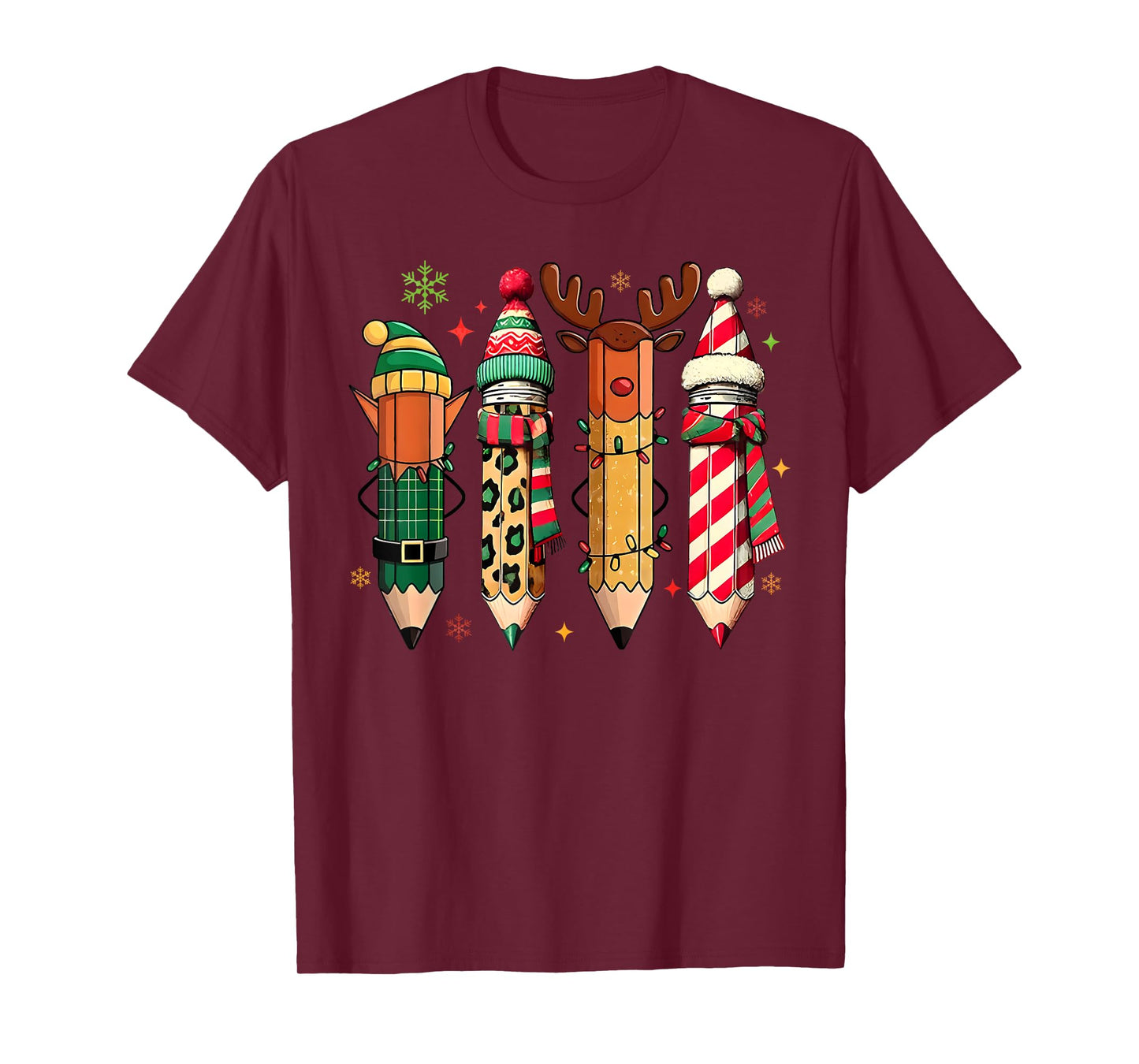 Retro Teacher Pencils Reindeer Christmas Shirt for Women T-Shirt