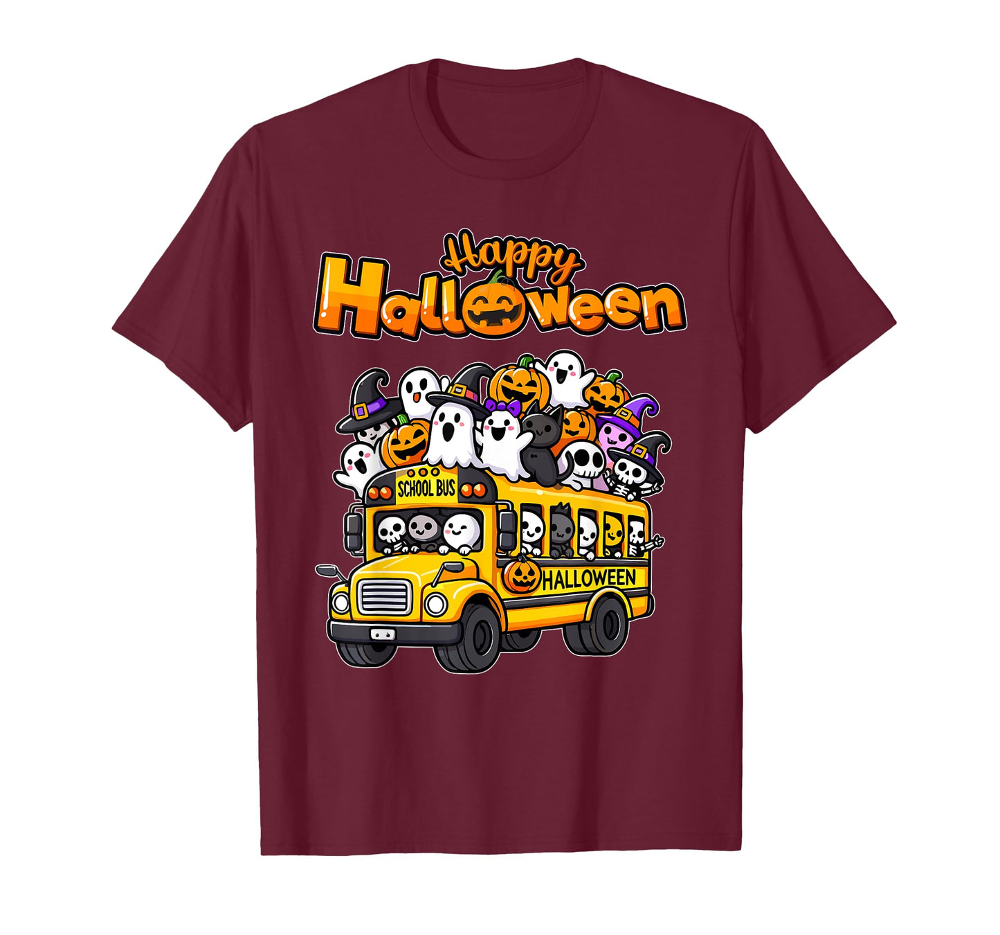 Teacher Halloween School Bus Driver Cute Ghost Witch Party T-Shirt