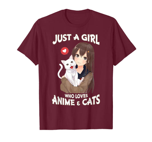 Just A Girl Who Loves Anime & Cats for Teen Girls T-Shirt Small