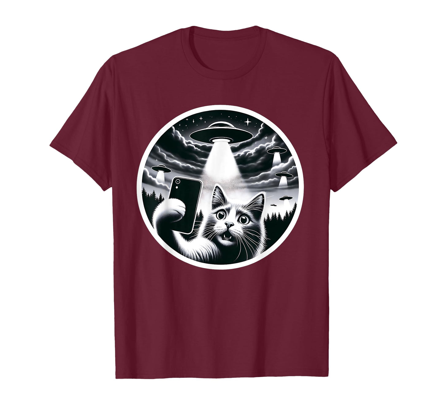 Whisker-ed Away: Cat's Hilarious UFO Abduction Selfie T-Shirt