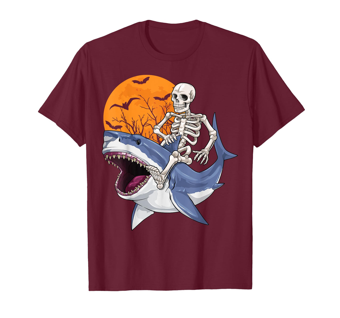 Skeleton Riding Shark Funny Halloween Costume Boys Kids T-Shirt
